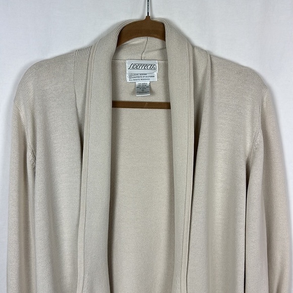 Side Effects cream sweater with front shawl collar open pockets, size M - Picture 2 of 7